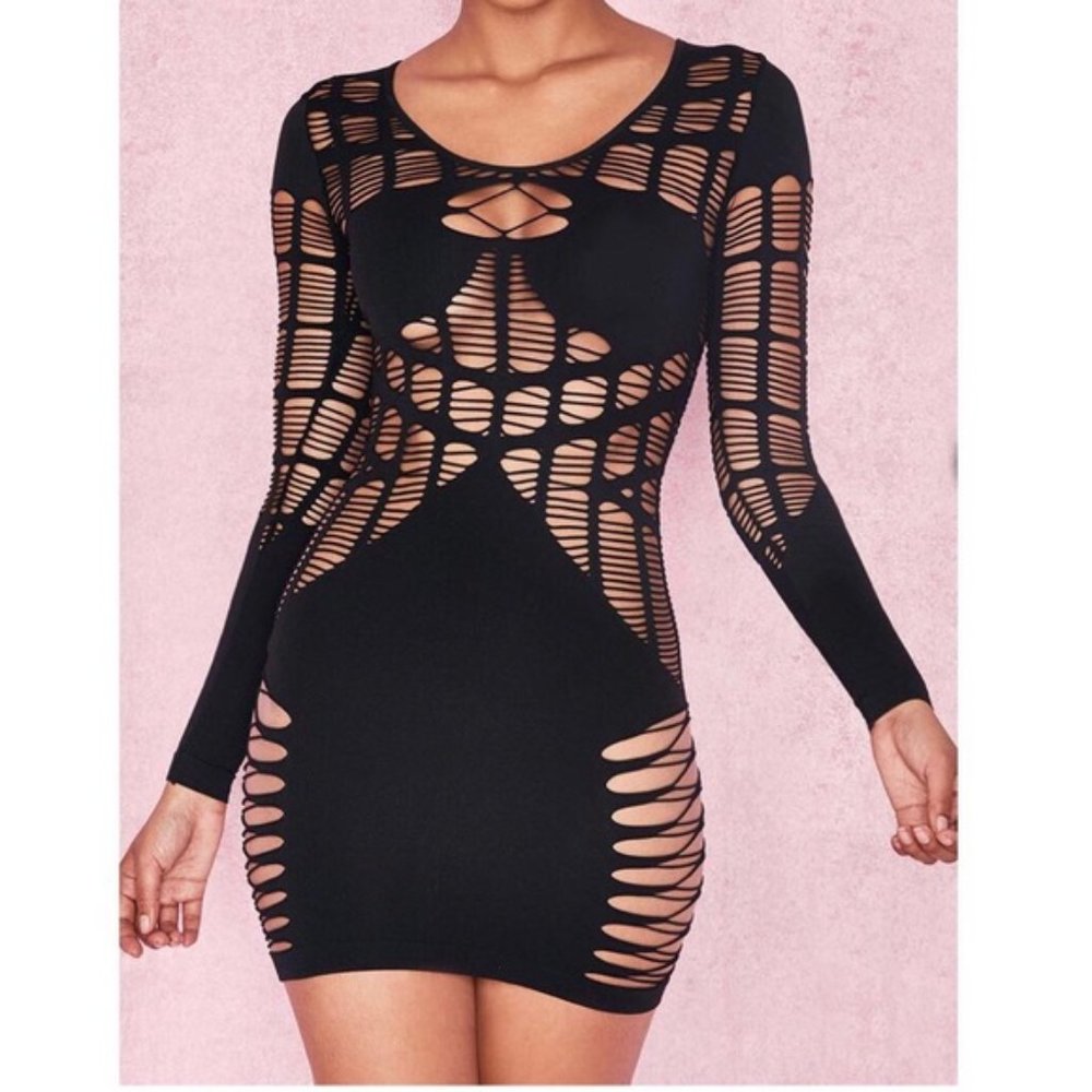 House of CB Mahina Black Ladder Luxe Knit Dress